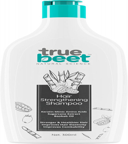 Truebeet Hair Strengthening Shampoo with Keratin Mimic Amino Acids, Sugarcane Extract for Stronger – Healthier hair, Improves Hair Elasticity | 300 ML