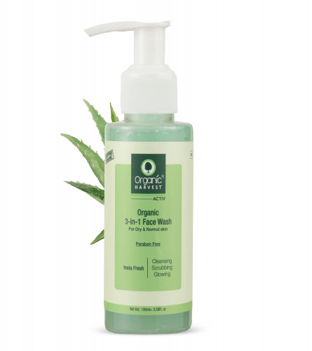 Organic Harvest 3-in-1 Face Wash For Dry & Normal Skin, Daily Use, 100 ml | free ship