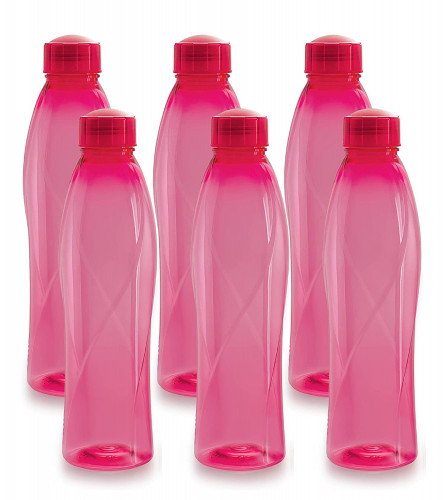 Cello Texas Plastic Pet Bottle 1 Litre, Set of 6, Pink (Fs)