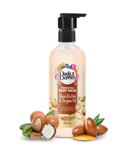 Buds & Berries Moisturising Shea Butter and Argan Oil Body Wash for Soft, Smooth and Clear Skin | 300 ml (pack 2) free ship