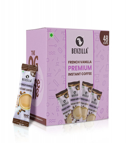 Bevzilla Instant Coffee Powder - 48 Sachets (French Vanilla)| Hot & Cold Coffee