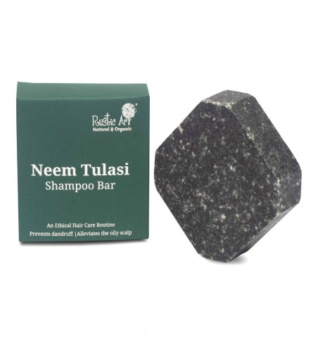 Rustic Art Organic Neem Tulsi Shampoo Bar | Oily, Dandruff Prone Hair | Charcoal & Eucalyptus | 75 g (pack 2)