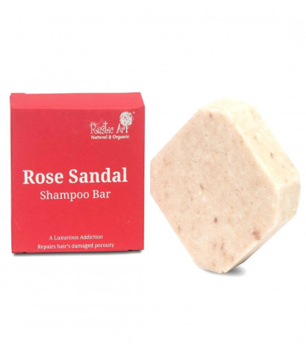 Rustic Art Rose Sandal Shampoo Bar | Reduce hair fall, add shine | Organic, Sulphate free | 75 Gm (pack 2)