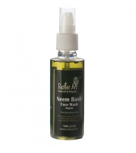 Rustic Art Organic Neem Basil Face Wash For Acne Prone Skin | Anti Acne, Anti Pimple | 100 Ml (pack of 2)