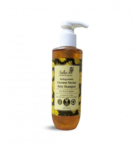 Rustic Art Coconut Nectar Baby Shampoo | Aloevera, Lavender | Biodegradable, Organic, Vegan, Safe | 210 g (free ship)