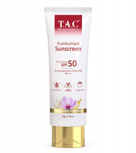 TAC - The Ayurveda Co. Kumkumadi Sunscreen Ultra Light SPF 50 with UVA/UVB PA+++, for Sun Protection, 50 gm (pack 2)