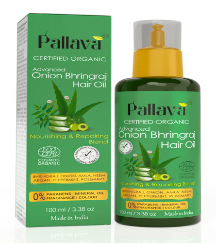 Pallava Onion Bhringraj Hair Oil For Hair Fall Control, Certified Organic By Ecocert France For Unisex, 100 ml (pack 2) free shipping
