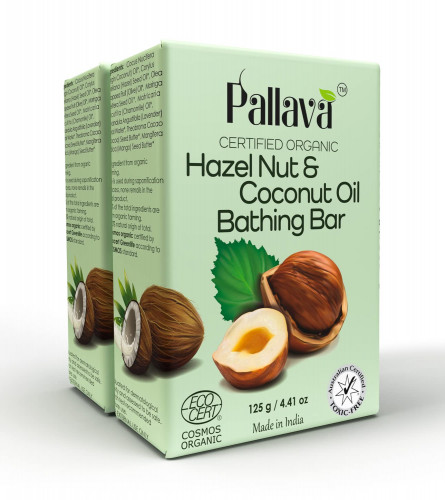 Pallava Organic Hazelnut and Coconut Oil Bathing Bar - 125 gm (Pack of 2) free shipping