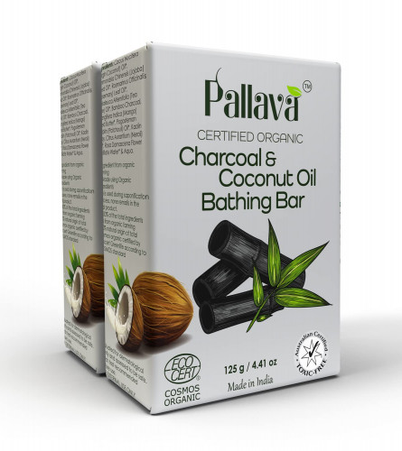 Pallava Organic Charcoal and Coconut Oil Bathing Bar - 125 gm (Pack of 2) free shipping