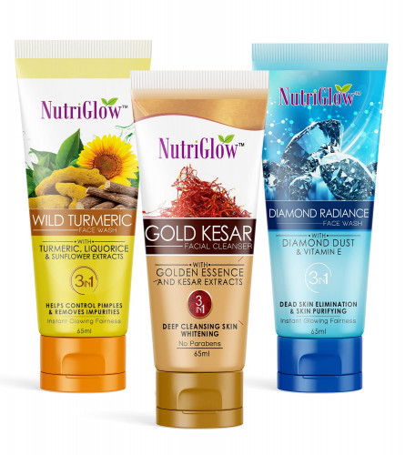 NutriGlow Diamond Radiance , Gold kesar & Wild Turmeric Face Wash 65 ml (Pack of 3) Fs