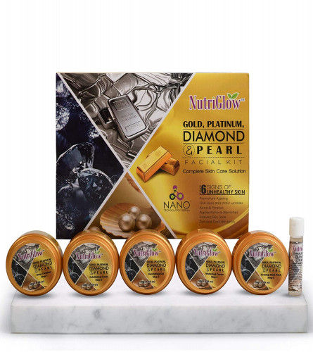 NutriGlow Platinum Diamond Gold and Pearl Facial kit 6-Pieces Skin Care Kit For Women, 250 gm+10ml