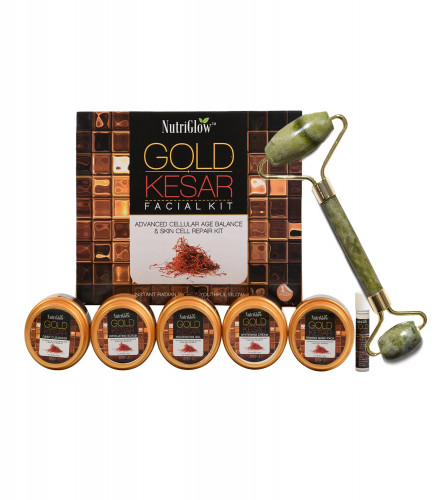NutriGlow Gold Kesar Facial Kit | 6-Pieces Skin Care, 260gm with Jade Roller (free shipping)