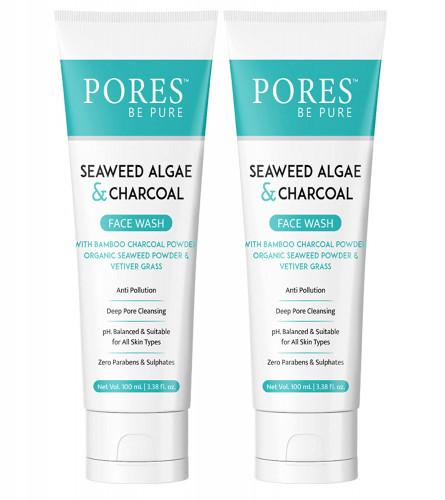 PORES Be Pure Face Wash with Seaweed Algae, Charcoal & Vetiver Grass 100 ml (pack of 2)