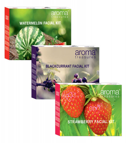 Aroma Treasures Fruit Facial Kits Combo (Watermelon, Strawberry & Blackcurrant kit)