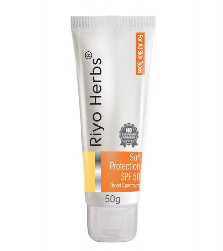 Riyo Herbs Sunscreen SPF50, With Aloe Vera & Saffron for Sun Protection Cream - 50 g (pack of 2) free shipping