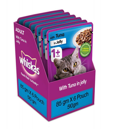 Whiskas Wet Food for Adult Cats (+1 Years), Tuna in Jelly Flavour, 6 Pouches (6 x 85g) Free Shipping