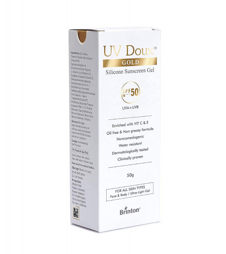 Brinton UV Doux Gold Silicone Sunscreen Gel SPF 50 pa+++ UVA/UVB With Broad Spectrum, Water Resistant Best SPF Sunscreen For Women, 50 gm (free ship)