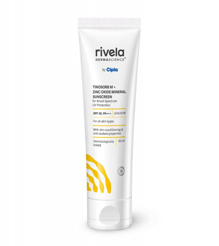 Rivela Dermascience SPF 50, PA+++ Mineral Sunscreen Lotion By Cipla, 50 gm (free shipping)