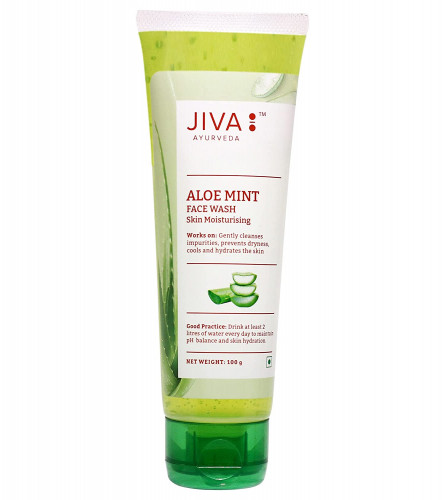 Jiva Aloe Mint Facewash - 100 g - Pack of 1 - For All Skin Types, Contains Fresh Aloevera Pulp, Mild and Gentle Cleanser