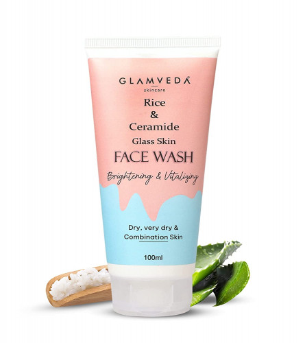 Glamveda Rice & Ceramide Korean Glass Skin Face Wash | For Dry, Sensitive & Combination skin types | Improves skin barrier | No Paraben, SLS | 100 ml (pack of 3)