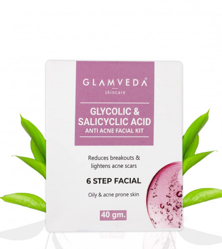 Glamveda Glycolic & Salicylic Anti Acne Facial Kit | Pimple Care & Brightening Facial Kit For Women| No Paraben, SLS | 40 gm (pack of 2) free ship