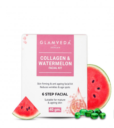 Glamveda Watermelon & Collagen Anti Aging & Skin Firming Facial kit | DIY Facial Kit For Women | No Paraben, SLS | 40 gm (pack 2) free shipping