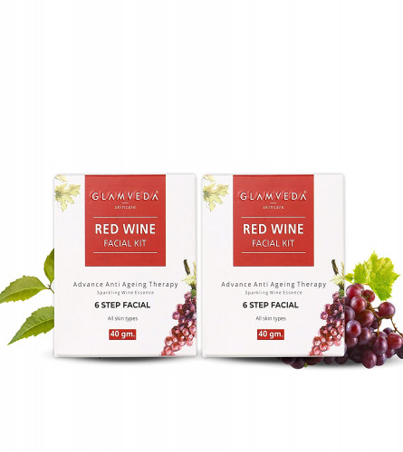 Glamveda Red Wine Advance Anti Ageing Facial kit Pack Of 2 | 6 Steps Facial Kit | 80 gm (free shipping)