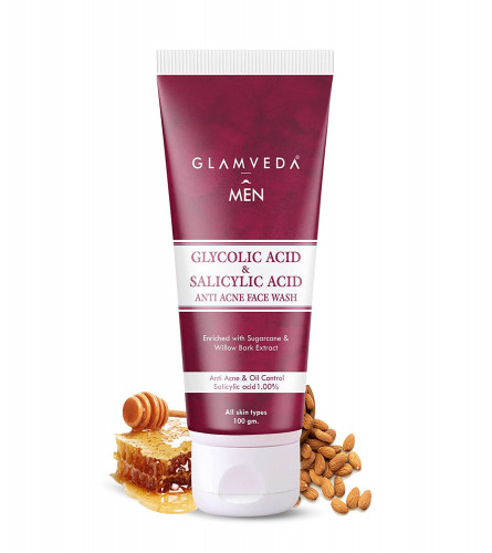 Glamveda Men Glycolic Acid & Salicylic Acid Anti Acne Face Wash For Men | For Oily & Acne prone skin | No Paraben, SLS | 100 gm (pack of 3)