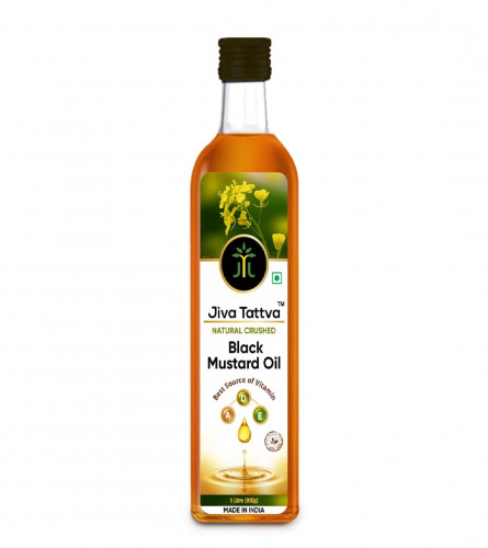 Jiva Tattva Black Mustard Oil | 1 Litre Premium Plastic Bottle | Natural Crused Sarso Oil | Cholesterol Free | 100% Pure & Natural Mustard Oil for Cooking -1 Ltr (Black Mustard Oil)