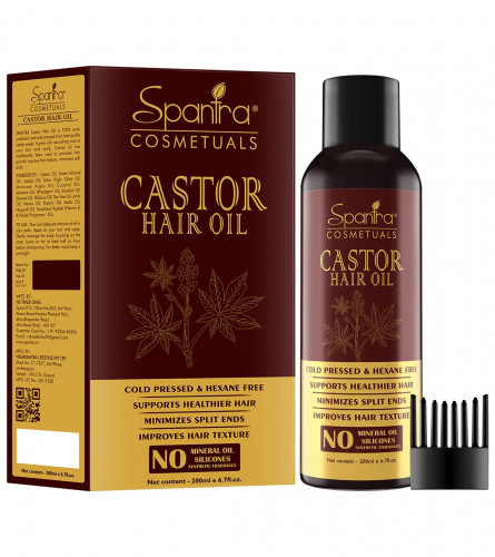 Spantra Castor Oil | Improves Hair Texture | Breakage Control | Volumizing | Split End Treatment | Premium Cold Pressed Castor Oil | 200 ml (free shipping)