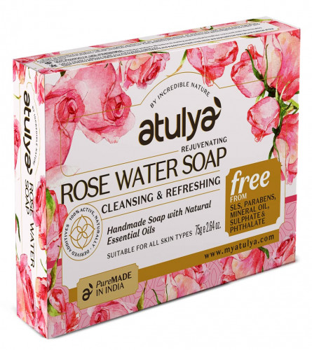 Atulya Rejuvenating Rose Water Soap, Handmade Bathing Soap With Essential Oils For Tightening Pores, 75 gm (pack of 4) free shipping