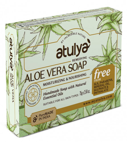 Atulya Remedying Aloe Vera Soap Handmade Bathing Soap | Soap with Essential Oils | 75 gm (pack of 4) free shipping