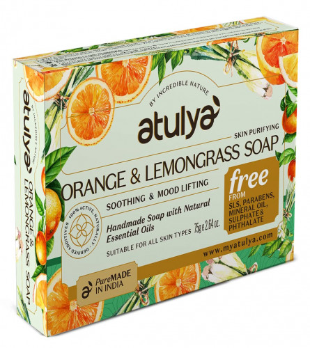 Atulya Orange & Lemongrass Soap SLS & Paraben Free, 75 gm (pack of 4) free shipping