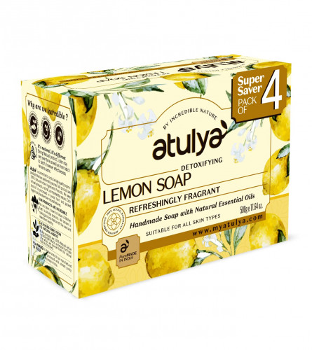 Atulya Lemon Soap | Handmade Bathing Soap | Nourishing Soap with Essential Oils | 75 gm (pack of 4) free shipping