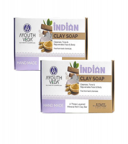 Ayouthveda Handmade Indian Clay Soap, Clean Tone Revitalize Skin, Nourish, Protect & Hydrate Skin, Brightens Complexions with Khadiya Mitti, Retains Skin Moisture, 100 gm (Pack of 2) free ship