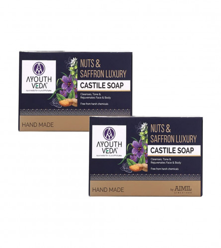 Ayouthveda Nuts & Saffron Luxury Castile Soap, Saffron Soap, Handmade Soap, Castile Soap, Rejuvenates & Rewinds Skin Damage, 100 Gm (Pack of 2) free shipping