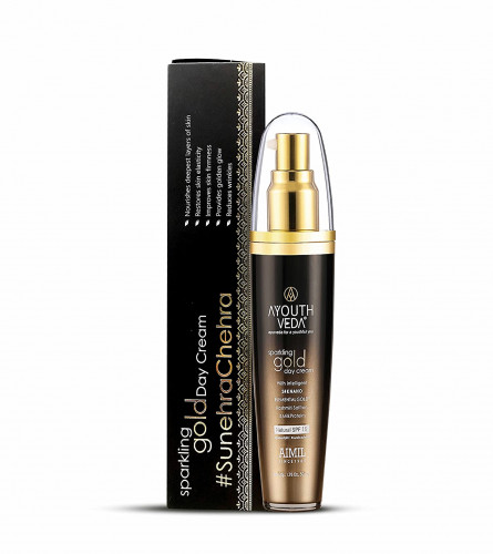 Ayouthveda Sparkling 24K Nano Elemental Gold Day Cream With Natural SPF 15|Provides Golden Glow & Improves Skin Firmness| 50 gm (free shipping)