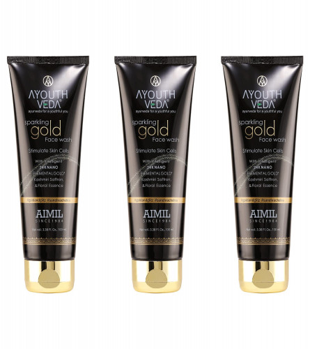 Ayouthveda Sparkling 24K Nano Elemental Gold Face Wash For Both Men & Women | Enriched With 24K Gold & Kashmiri Saffron | 100 ml (pack of 3) free shipping