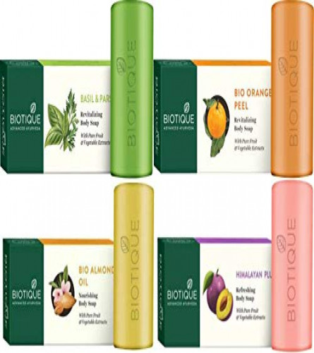 Biotique ALMOND OIL NOURISHING BODY SOAP 150GM, HIMALYAN PLUM REFRESHING BODY SOAP 150GM, ORANGE PEEL REVITALIZING BODY SOAP 150GM, BASIL & PARSLEY REVITALIZING BODY SOAP 150GM