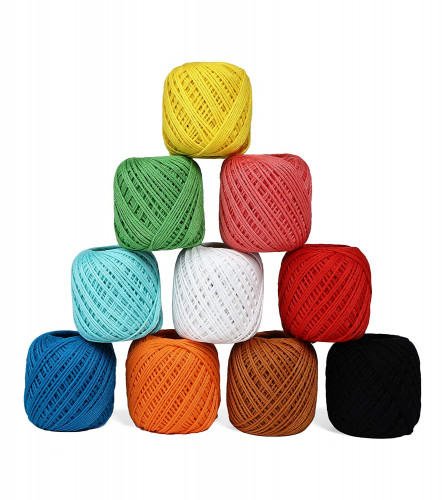 Crochet Cotton Thread Yarn for Knitting and Craft Making Set of 10 Ball (Multicolor) Fs