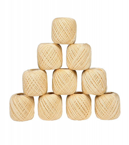 Crochet Cotton Thread Yarn for Knitting and Craft Making Set of 10 Ball (Colour: Cream) Fs