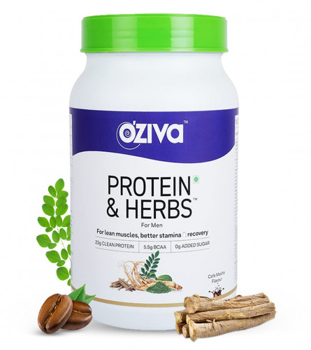 OZiva Protein & Herbs Men for Muscle Building, Recovery and Stamina (Flavour Cafe Mocha) 1 kg