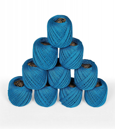 Crochet Cotton Thread Yarn for Knitting and Craft Making Set of 10 Ball (Colour: Blue) Fs