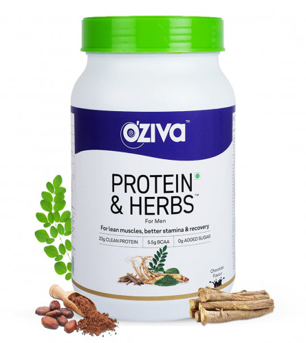 OZiva Protein & Herbs Men for Muscle Building, Recovery and Stamina (chocolate Flavour) 1 kg