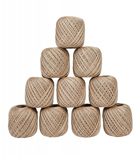 Crochet Cotton Thread Yarn for Knitting and Craft Making Set of 10 Ball (Colour: Chiku) Fs