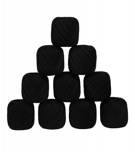 Crochet Cotton Thread Yarn for Knitting and Craft Making Set of 10 Ball (Black) Fs