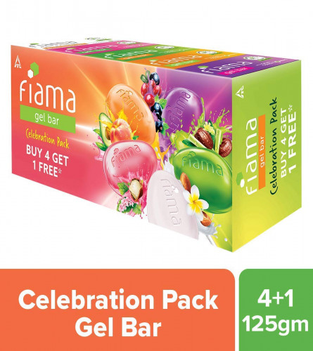 Fiama Gel Bar Celebration Pack With 5 unique Gel Bars & Skin Conditioners For Moisturized Skin, 125g Soap (Buy 4 Get 1 Free)