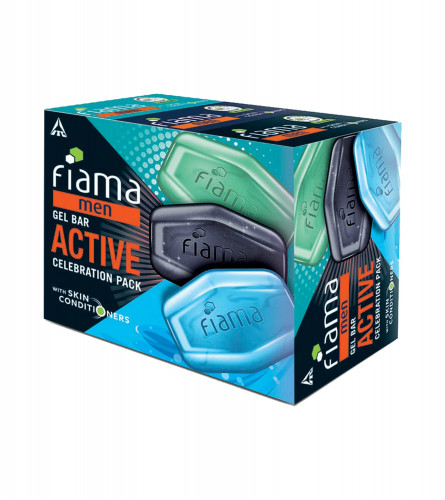 Fiama Men Gel Bar Active Celebration Pack with 3 unique gel bars, Charcoal and Grapefruit Gel Bar, Refreshing Pulse and Energising Sport for moisturised skin 125g soap (Pack of 3)