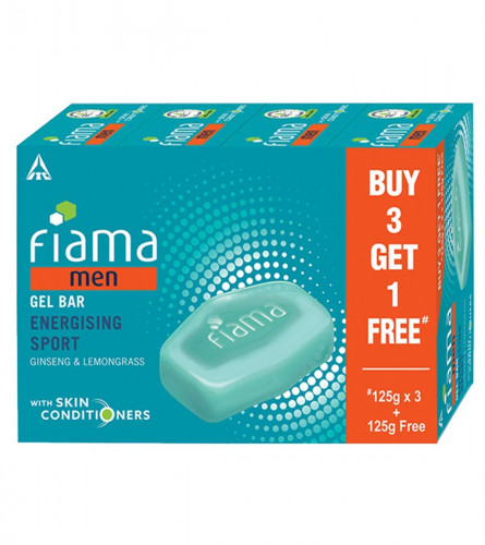 Fiama Men Energizing Sport Gel Bar, With Ginseng, Lemongrass & skin conditioners, 125g (Buy 3 Get 1 Free)