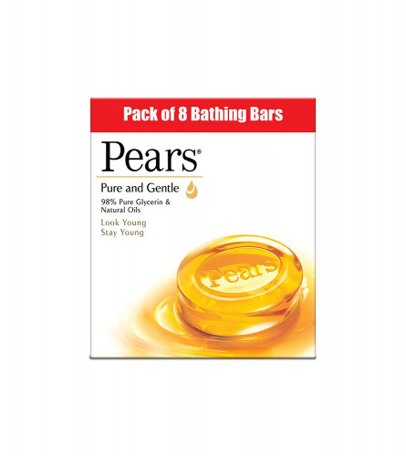 Pears Pure & Gentle Moisturising Bathing Bar Soap with Glycerine For Golden Glow 125g (Pack of 8)